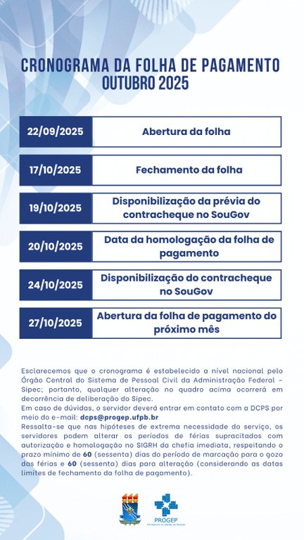 Cronograma - Folha de Pagamento